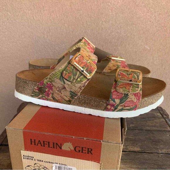 NEW HAFLINGER Andrea Two Band Footbed Comfort Sandals cork multi for women 563tn - Picture 5 of 10